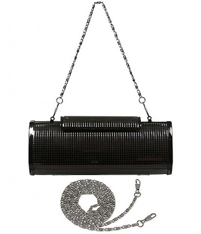 Evening Bag - Metal-like w/ Gridlines Desgin - Black - BG-1124AL-BK